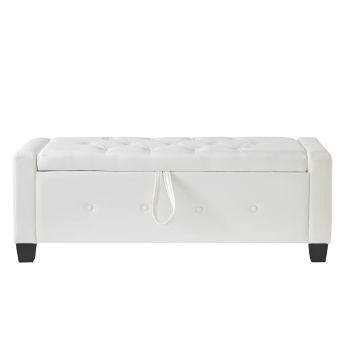 48'' Storage Ottoman Bench Tufted Faux Leather Upholstered Bench Ivory White