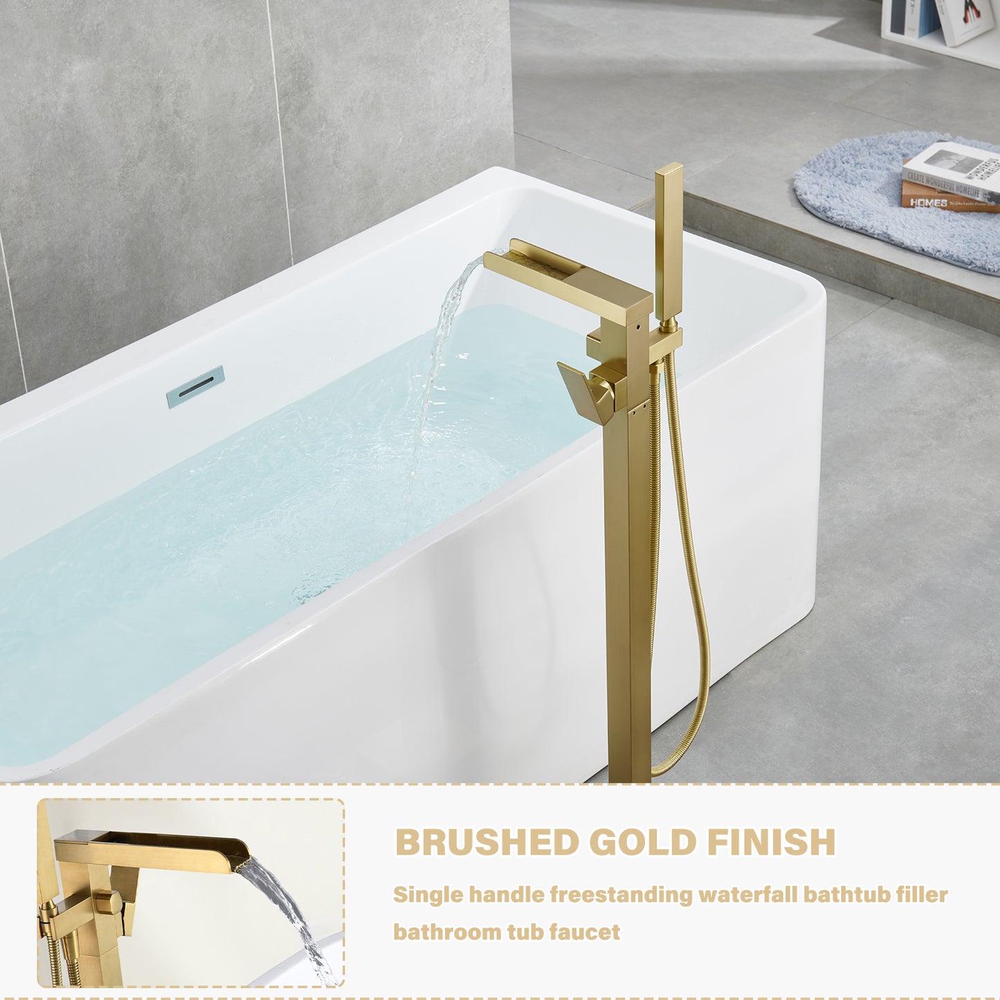 Single-Handle Free Standing Claw Foot Freestanding Tub Faucet with Handheld Shower in. Brushed Gold