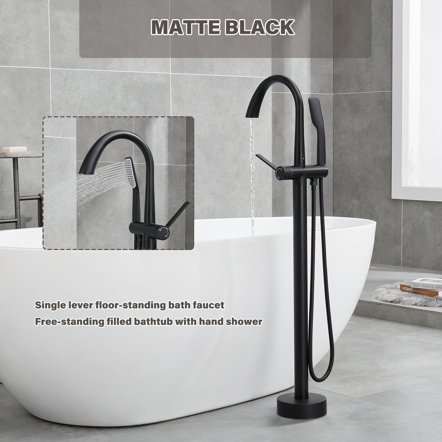 Single-Handle Freestanding Tub Faucet with Handheld Shower in. Matte Black