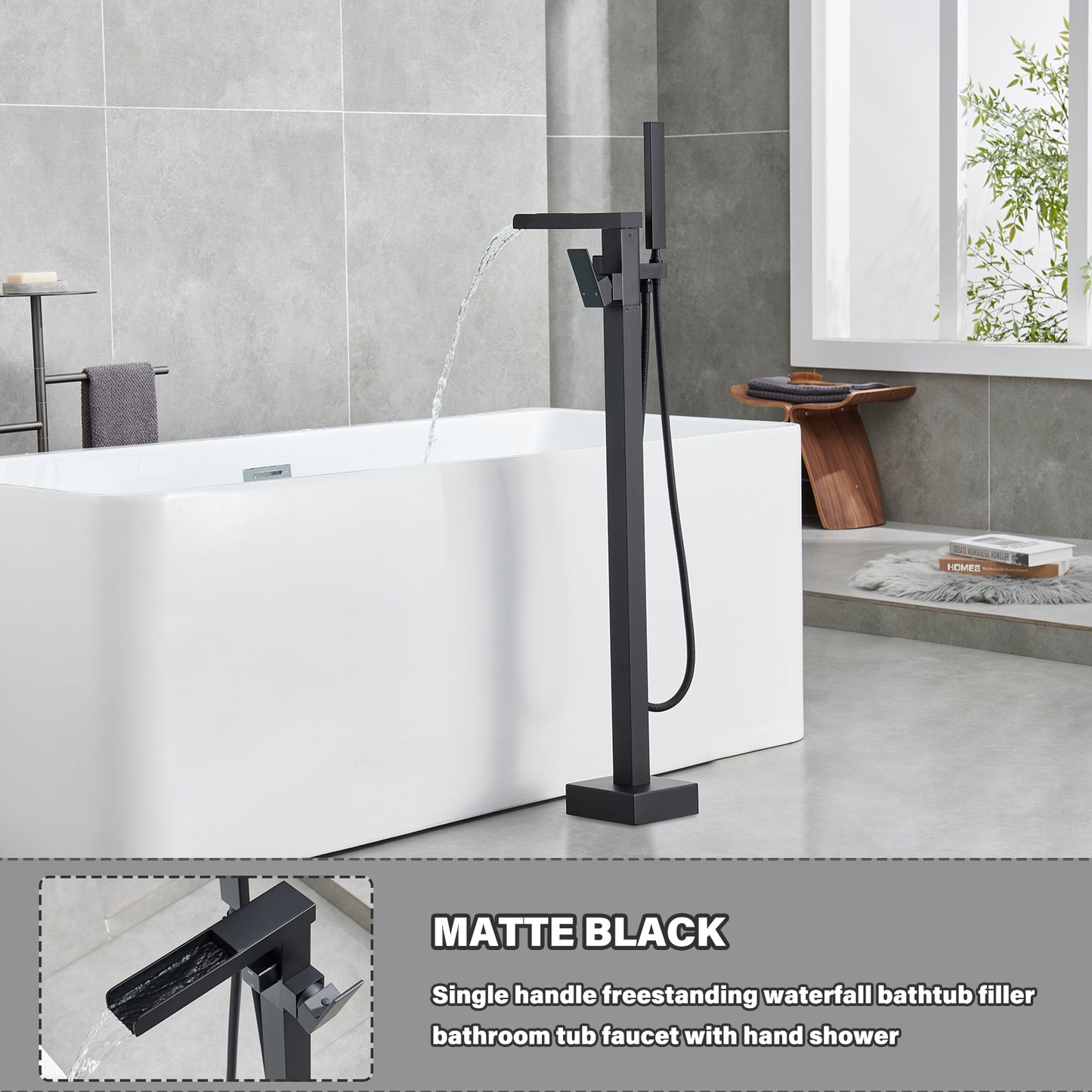 Single-Handle Free Standing Claw Foot Freestanding Tub Faucet with Handheld Shower in. matte black