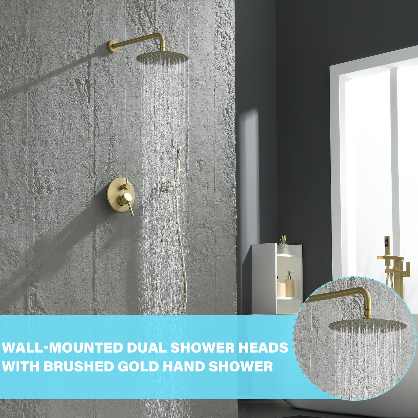 2-Spray Patterns Wall Mounted Handheld Shower Head 1.5 GPM in Brushed Gold