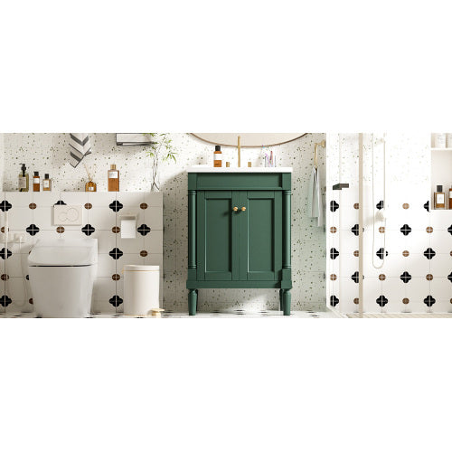 24'' Bathroom Vanity with Top Sink, 2-Tier Modern Bathroom Storage Cabinet, Single Sink Bathroom Vanity, Large Storage Shelves