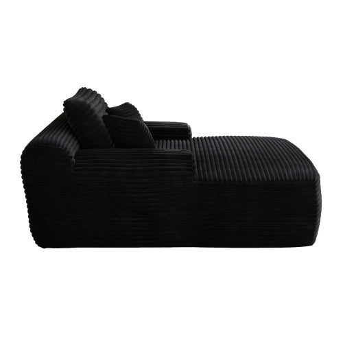 Black Convertible Plush Boneless Chaise Lounge Sleeper Sofa-Bed with Wide Armrest & Throw Pillows No-Assembly