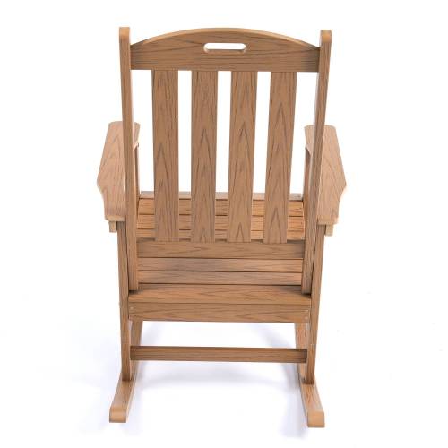 Rocking chair teak color, suitable for all seasons: Outdoor lounge chair, made of sturdy HIPS material, equipped with 304 stainless steel accessories.