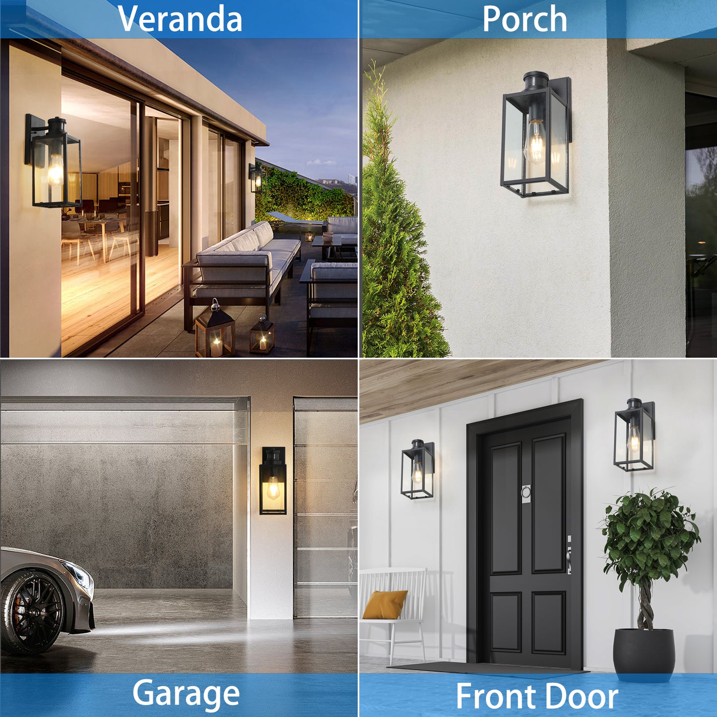 1-Light Matte Black Non-Motion Sensing Outdoor Hardwired Wall Sconce Light with Socket, Bulb Not Included