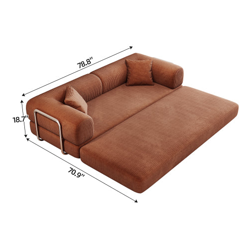 78.8-Inch Brown Compression Convertible Boneless Modular Corduroy Floor Sofa-Bed No-Assembly for Living-Room Bedroom