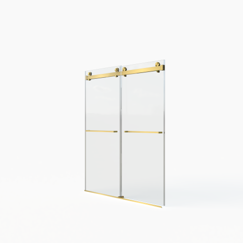 56-60"W x 70"H Frameless Double Sliding Shower Door,5/16" (8mm) Thick SGCC Tempered Clear Glass,Double Side Easy Clean Coat,Brushed Gold Finished With Buffer