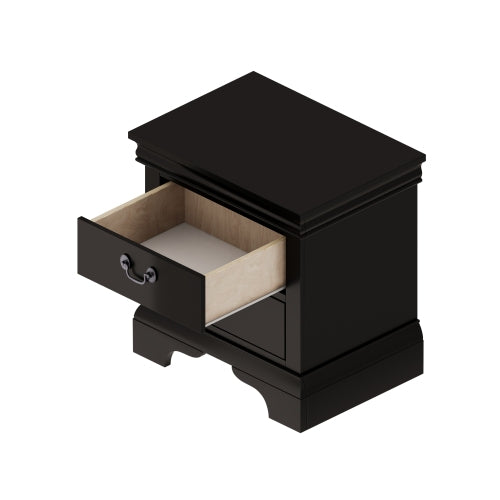 Black Classic 2-Drawer Wooden Nightstand