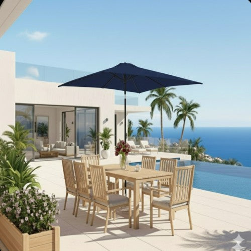 6.5 x 10 ft Navy Blue Rectangular Patio Umbrella with Crank, Tilt, Polyester UV-Resistant Canopy for Pool, Backyard & Patio (Without base)