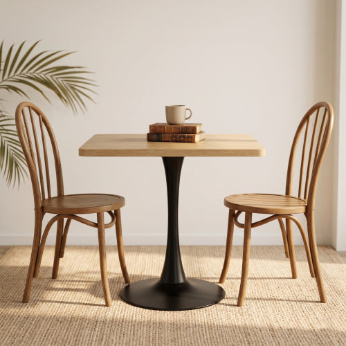 27.6 Inch Tulip Square Dining Table, Natural Color