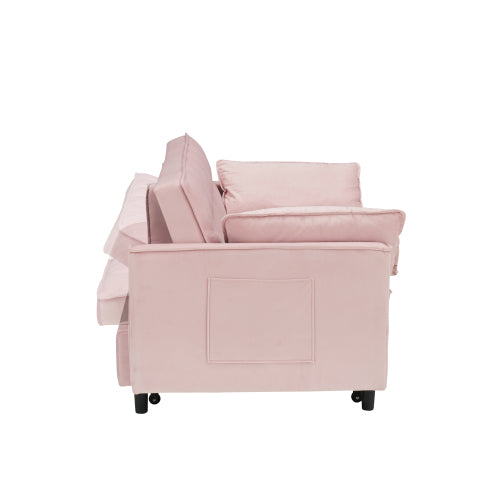 Modern 3-In-1 Convertible Velvet Pull-Out Sofa-Bed Loveseat with Pillow & Side Pockets for Living-Room Guest-Room