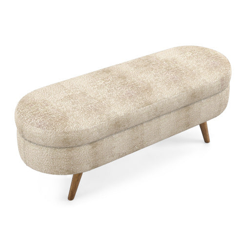 Ottoman Oval Storage Bench,Rubber Wood Legs, Gray (43.5inch x16inch x16inch )Brown