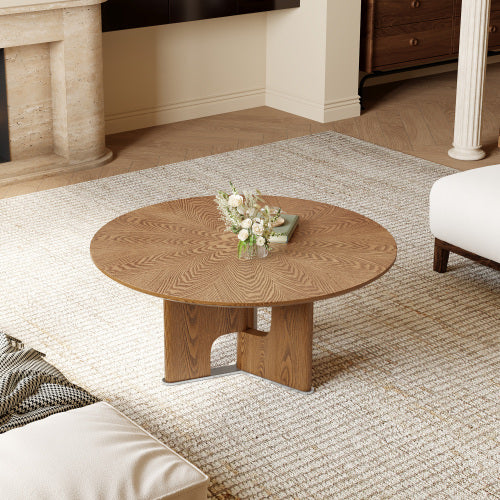 31.5inch Round Ash Wood Veneer Coffee Table