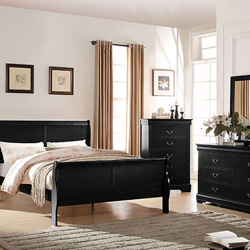 Classic Black 2-Drawer Nightstand with Brushed Nickel Handles, Traditional Bedroom Side Table