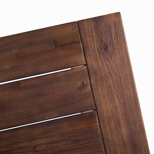 Outdoor Dark Brown Sandblast Finish Acacia Wood Dining Table with White Rustic Metal Finish Frame