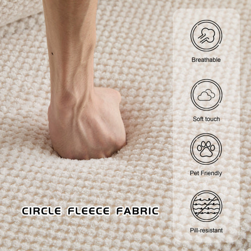 White Circle Fleece Modular Ottoman, No-Assembly Compression Convertible Floor Sofa Footstool for Small Spaces
