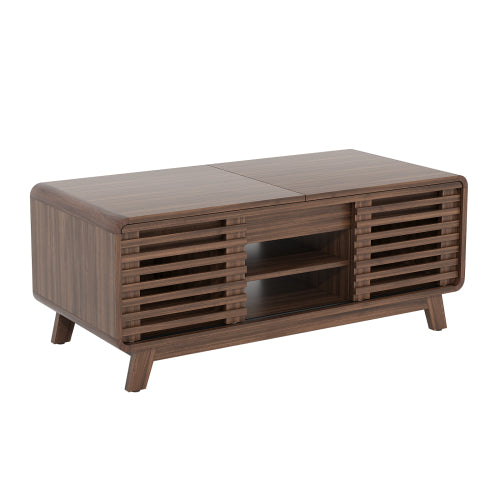 47 Inch Mid Century Coffee Table Sliding Top Storage Walnut Finish