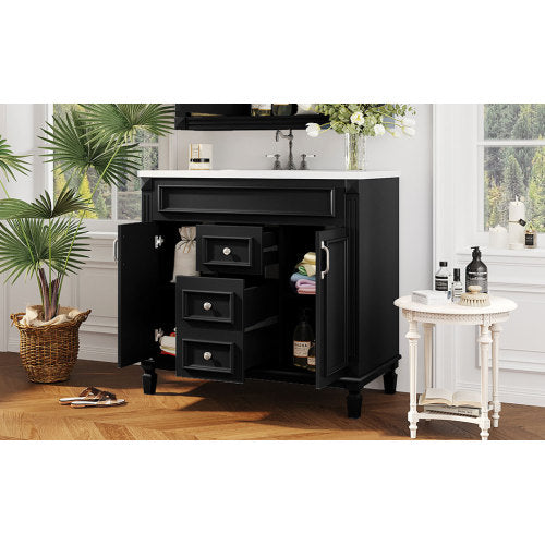 36'' Bathroom Vanity with Top Sink, Modern Bathroom Storage Cabinet with 2 Soft Closing Doors and 2 Drawers, Single Sink Bathroom Vanity