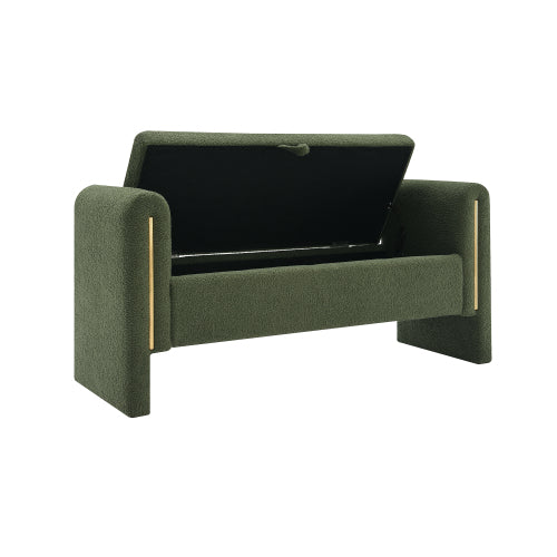 Modern Teddy Bed End Bench with Arms and Storage,Upholstered Large Foot Rest Stool, Comfy Window Vanity Bench for Living Room,Bedroom,Dorm,Coffee Table,Teddy Olive Green