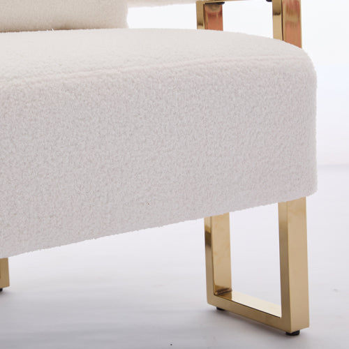 2-PCS White Teddy Fleece Accent Side Chair with Polished Gold Metal Square Legs
