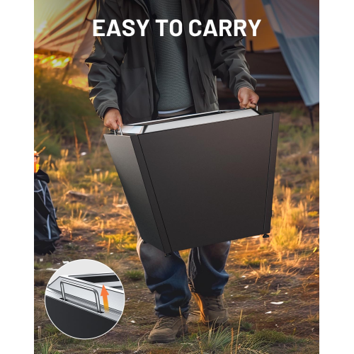 Cyberpit One Pro 25 inch Smokeless Fire Pit, Wood Burning Fireplaces w/Pull-Out Ash Pan, Portable Outdoor Firepits, Carry Handle for Backyard Patio Camping, Stainless Steel, Black