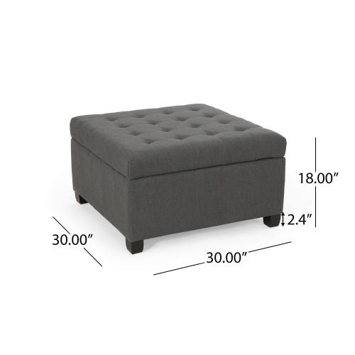 Dark Gray Fabric Tufted Storage Ottoman with Birch Wood Legs