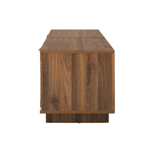78.7 inch Walnut Wave Fluted TV Stand Legless Media Console Fits Up To 85 Inch TV