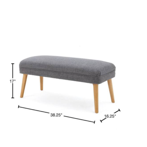 38 inch Linen Look Fabric Rectangular Ottoman Bench, Natural Rubberwood Leg Footstool for Living Room Bedroom