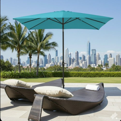 6.5 x 10 ft Turquoise Rectangular Patio Umbrella with Crank, Tilt, Polyester UV-Resistant Canopy for Pool, Backyard & Patio (Without base)