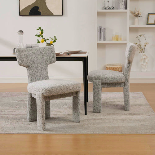 Curved Back Chenille Dining Chairs with Rubberwood Legs, Set of 2, White/Black
