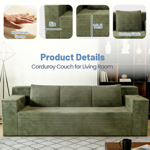 71 inch Corduroy L-Shaped Deep-Seat 3-Seater Sofa, No Assembly Required