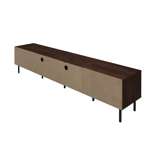78.7 inch Walnut 3D Diamond Texture TV Stand Heavy Iron Leg Media Console Fits 85 inch TV