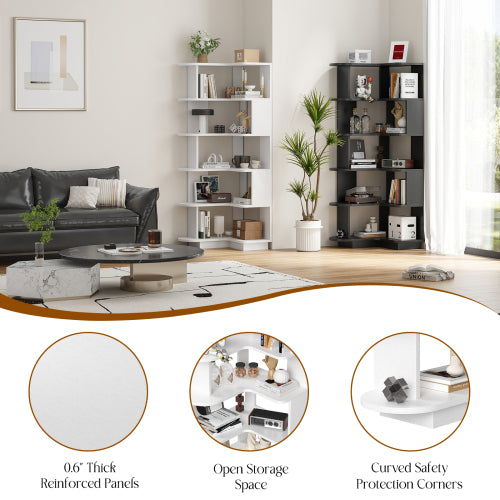 white 5-Tier L-Shaped Corner Bookshelf Freestanding Open Storage Shelf Home Office Space-Saving Display Rack