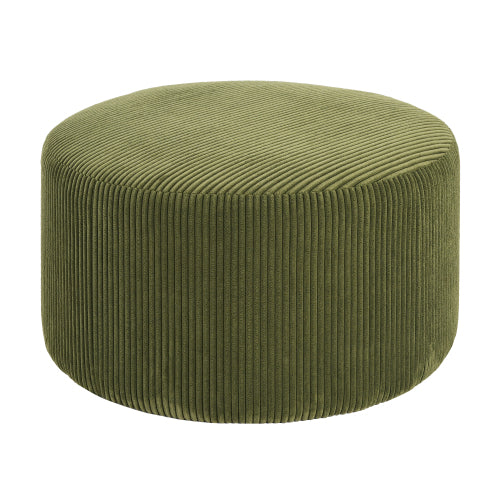 30.5 Inch Olive Green Corduroy Round Ottoman, Upholstered Modular Footrest with Spring & Foam Cushion Support