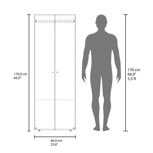 Home 2 Doors Closet System Armoire, Hanging Rod and Storage Shelf, Modern Armoire for Bedroom Organization Storage, Stained Walnut