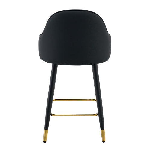 Set of 2 Black PU Leather Bar Stools: 37.7inch High, 25inch Seat Height, Gold Accent Footrest, Ideal for Kitchen Island, Home Bar & Dining Area, Available in Light Gray, White & Dark Gray Splicing Colors.