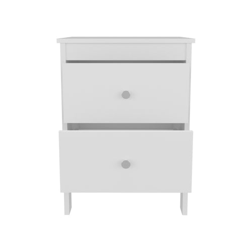 White 2-Drawer Modern Nightstand, Engineered Wood