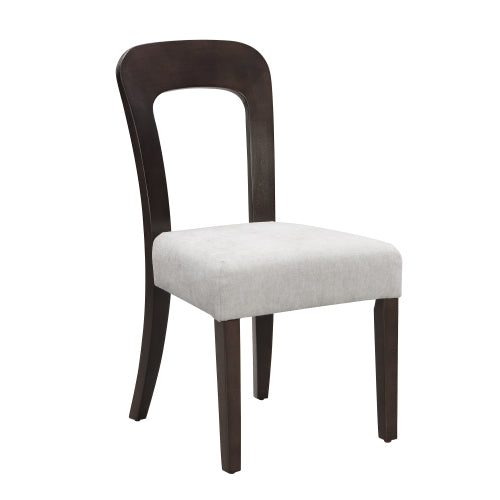 Set of 2 Gray Chenille Fabric Dining Chairs, Dark Brown Rubber Wood Legs 330 LBS Weight Capacity