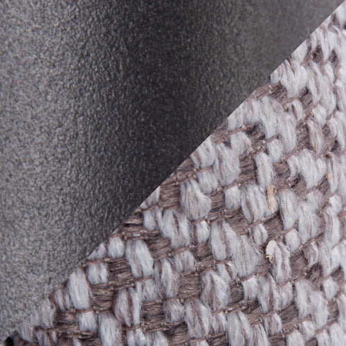 Braided Queen Size Headboard in Black Metal and Grey Fabric by