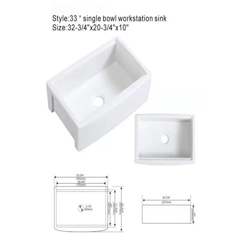 White Farmhouse Sink Workstation - 33 x 21 x 10 inch White Porcelain Ceramic Single Bowl Farm Kitchen Sink