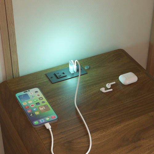 Wood Smart Nightstand, Voice Control Night Light, Touch LED Strip & Charging Station