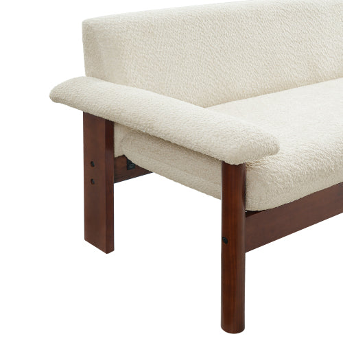 72.8 Inch Beige Modern 2-Seater Loveseat Sofa w/Armrest Pillars Berber-Fleece Rubberwood Frame for Small-Space Living-Room