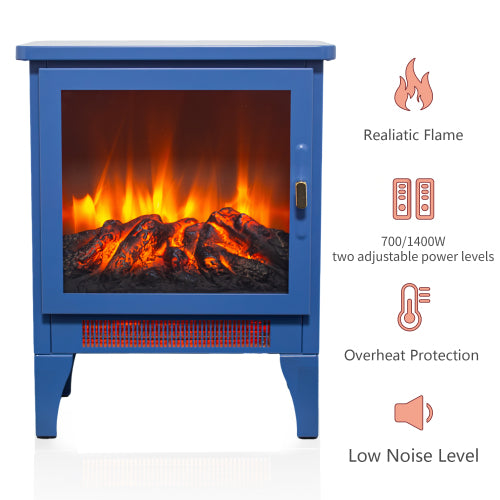 17 inch Freestanding Electric Fireplace Stove heater with 3D Flame effect,Classic Blue