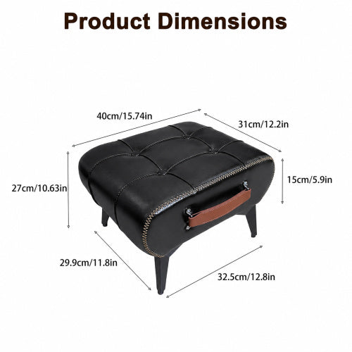 Rectangular Tufted Faux Leather Storage Ottoman with Handle & Metal Legs, Multiuse Footrest for Entryway & Small Apartment