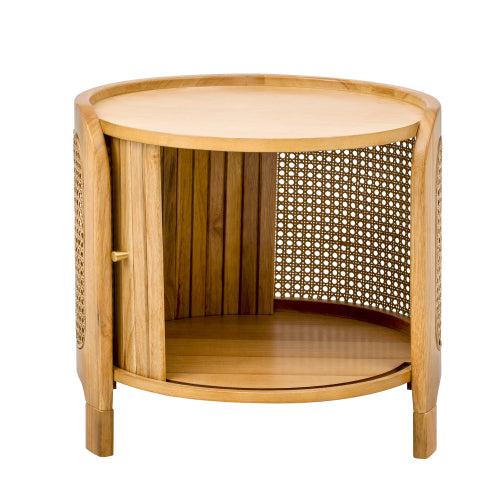 Round Rotating Coffee Table Rattan Hidden Storage MDF Modern Living Room Table