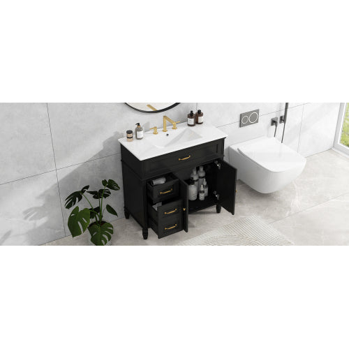 36" Bathroom Vanity with Sink, Black Bathroom Cabinet with Drawers, Solid Frame and MDF Board, One Package