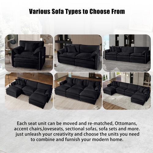 Black Oversized Chenille Modular Loveseat DeepSeat Cloud Sofa