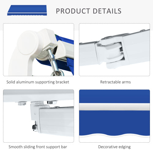 Outsunny 8' x 7' Patio Retractable Awning, Manual Exterior Sun Shade Deck Window Cover, Blue