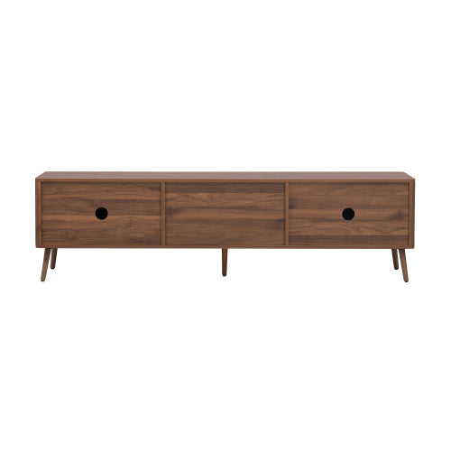 70.8 Inch Walnut Mid-Century Wood Grain TV Stand 2 Drawer Media Console Up To 80 Inch TV