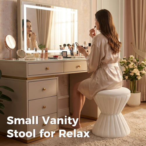 Velvet Ottoman Stool, Upholstered Vanity Chair Round Accent Footstool